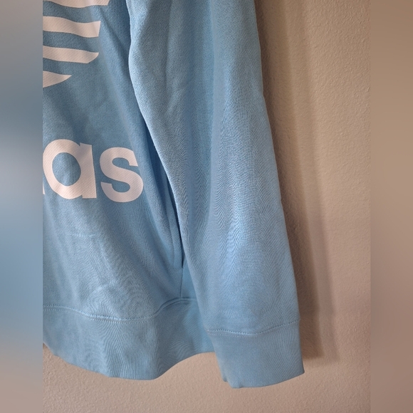 Adidas Light Blue Trefoil Hoodie Sweatshirt Size S Cotton Logo Unisex Oversized - Picture 3 of 6